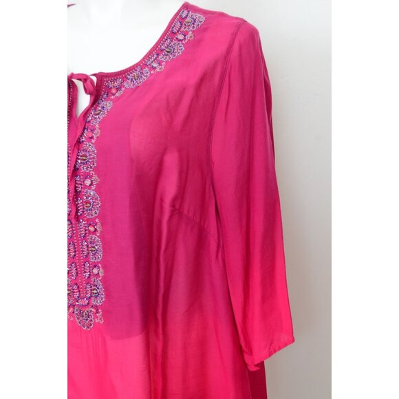 Catherine's PLUS 1X Ombré Pink Purple Beaded Flowy Tunic Top 3/4 Sleeve Blouse - Picture 5 of 12